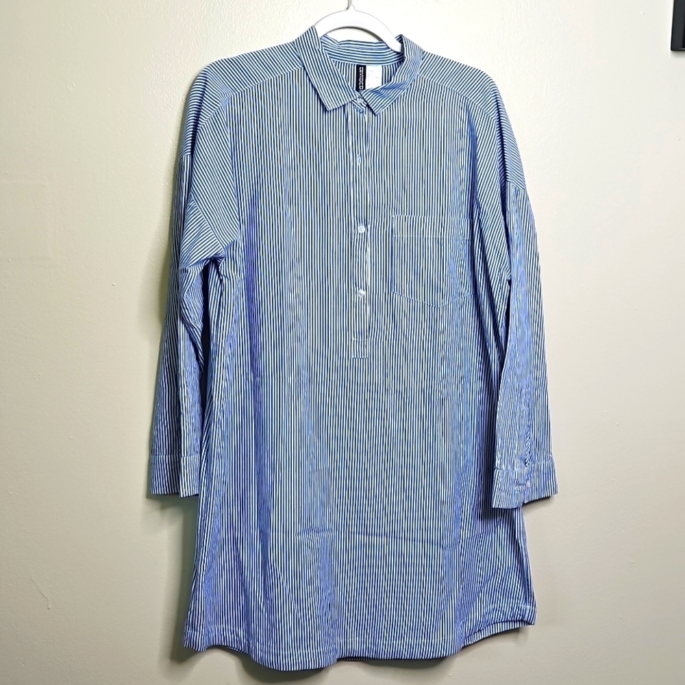 H&M Divided Blue Striped Button Down Tunic Dress Extra Large